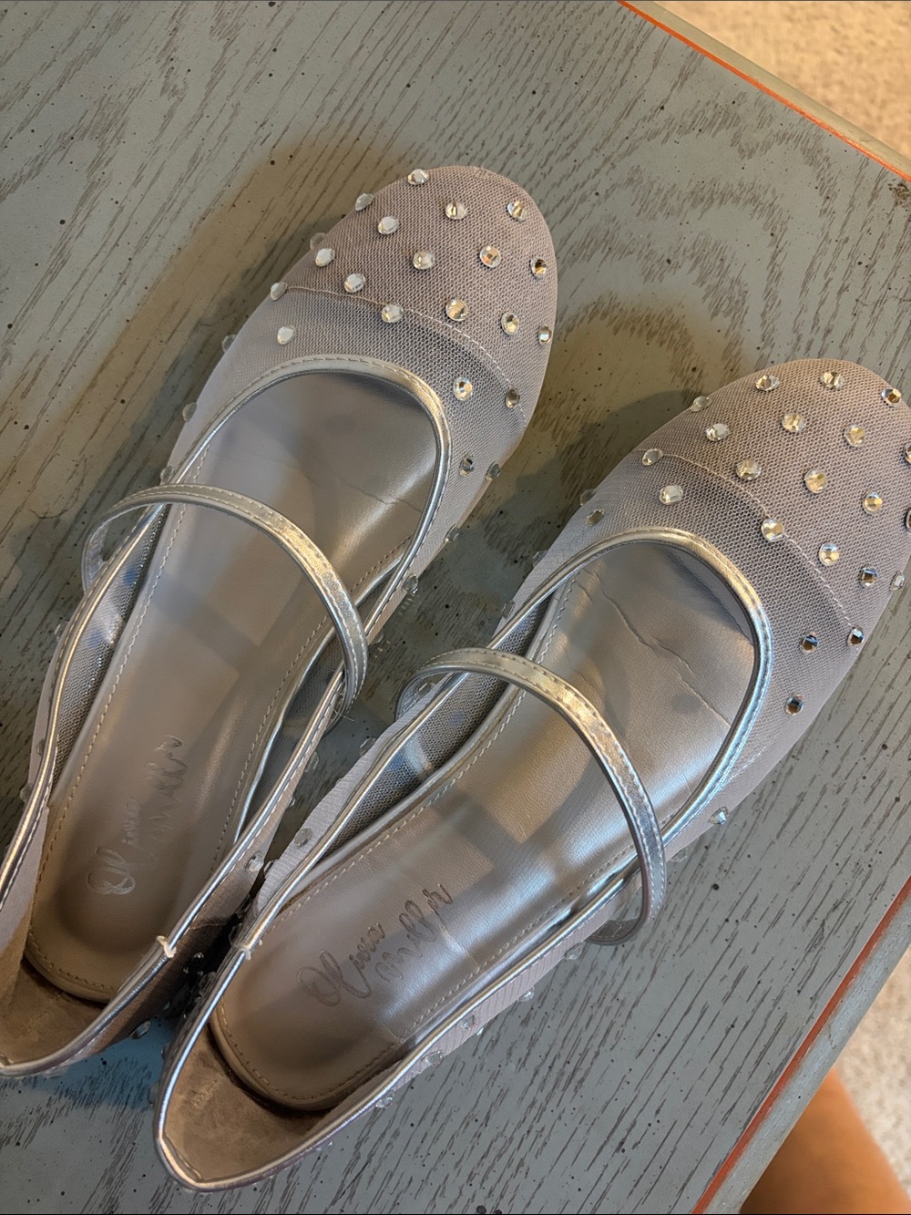 Olivia Miller Silver Rhinestone Mary Jane Flats